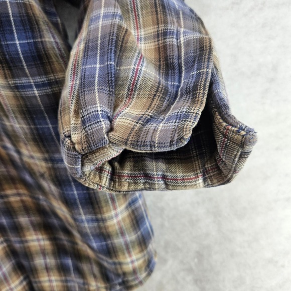 Levi's Mens Flannel Shacket Plaid‎ Quilted Lined Button Up Medium Blue Tan - Picture 4 of 9